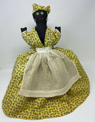 Vintage Primitive Cloth Doll Toaster Cover Or Shelf Sitter 19 " Black Americana