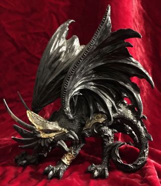 Black Dragon With Armor Figurine Statue 8 " Resin Fantasy Lotr Game Of Thrones