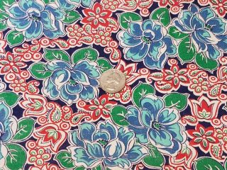 Vintage Full Feedsack: Red And Blue Floral On Navy