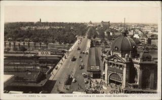 Australia Rppc Melbourne Flinders St.  Station & St.  Kilda Road Postcard Vintage