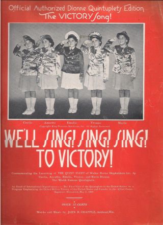 1943 Wwii Dionne Quintuplet Sheet Music We 