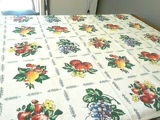 Vintage 1940 - 50’s Cotton Tablecloth Vibrant Fruits 3a