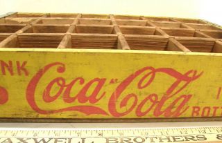 Vintage Drink Coca Cola Coke Wooden Yellow 24 Bottle Carrier Crate Box 18x12x4