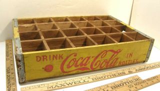 VINTAGE DRINK COCA COLA COKE WOODEN YELLOW 24 BOTTLE CARRIER CRATE BOX 18x12x4 2