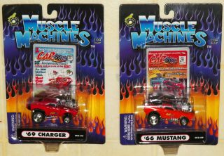 2 Vintage 2001 " Cartoons " Muscle Machines " 1969 Charger " /// " 1966 Mustang " - - Moc