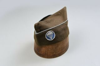 Wwii U.  S.  Airborne Enlisted Od Brown Overseas Cap W/light Blue Patch