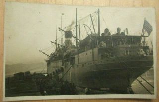 Wwi Rppc Real Photo Postcard Unknown American Transport Ship Us Flag Soldiers
