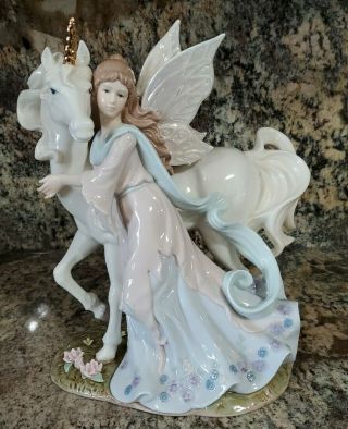 Vintage Fairy Faery W White Unicorn Figurine Statue 12 " Tall