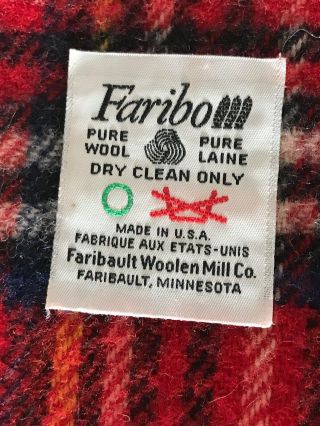 Faribo Faribault 100 Wool Stadium Blanket Red Tartan Plaid Car Camp Throw USA 3