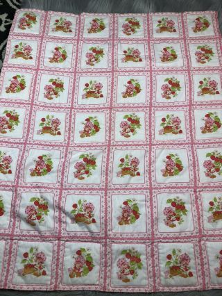 Vintage 80s Pink White Strawberry Shortcake Baby Girls Quilt Blanket