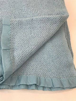 Vintage Acrylic Blanket Satin Trim Blue Jc Penney 74 X 87 Twin