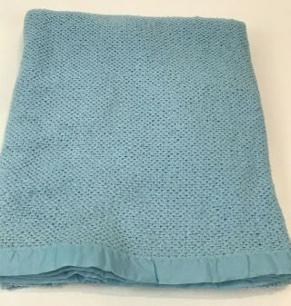 Vintage Acrylic Blanket Satin Trim Blue JC Penney 74 x 87 Twin 2