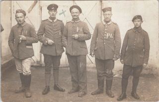 Rppc Wwi German Soldiers Prisoners Of War Pow Smoking Uniform Stencils 1917 F2