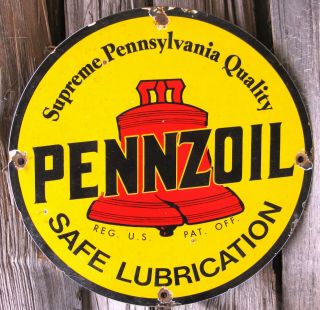 Pennzoil Motor Oil Vintage Porcelain Enamel Gas Pump Plate Service Station Sign