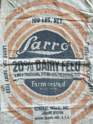 Vintage Dairy Feed Larro General Mills Sack 100 Lbs Cloth Bag