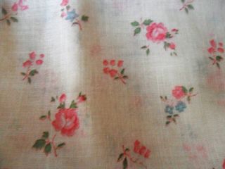 Big Piece Of Vintage Sheer Cotton Blend Fabric,  Little Pink Roses On Pale Yellow