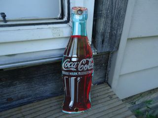 Old Coca - Cola Die Cut Porcelain Door Sign Soda Pop Beverage Bottle