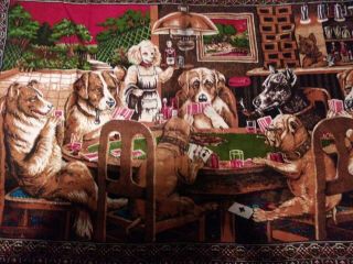 Vintage Dogs Playing Poker Wall Tapestry 51 X 35” Velvet Like Man Cave
