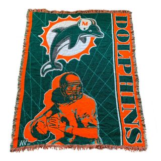 Vtg 90s Miami Dolphins Nfl Northwest Usa Made Reversible Throw Blanket 52 " X 41 "