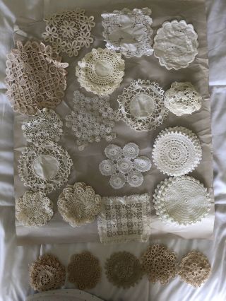 55 Hand Made,  Vintage Crocheted Coasters White And Eggshell Colors