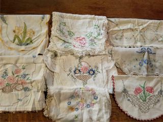 8 Vintage Hand Embroidered Cotton Table Runner Dresser Scarves Shabby Cottage G