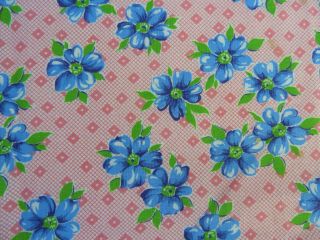 Vintage Pink And Blue Floral Cotton Feedsack Fabric 37 " X 51 "
