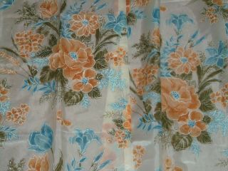 Vintage Semi Sheer Curtains Pinch Pleat Blue Orange Brown Floral 63 " X 24 " Mcm