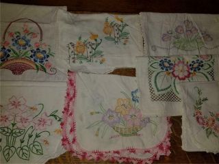 7 Vintage Hand Embroidered Cotton Table Runner Dresser Scarves Shabby Cottage A