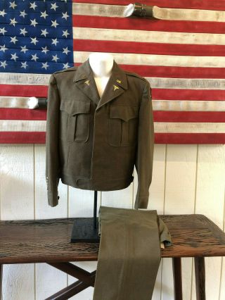 Wwii Ww2 Us Army Officers Ike O.  D.  Wool Field Jacket And Trouser 40r