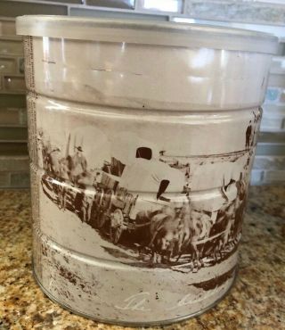 Vgt A.  J.  Russell Tin Coffee Can W/ Folger’s Lid Building Of Union Pacific Rr