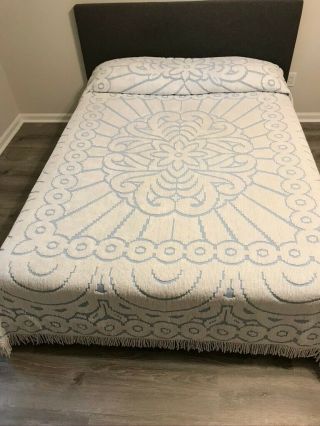 Vintage Chenille Bedspread Carolina Blue And White - Gorgeous Design