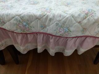 Vtg Quilted Small Floral Ruffled Bedspread W/sham Made In Usa Twin Size Preown