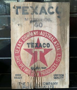 Texaco Vintage Tin Drum Crate Wooden Box End Only Sign