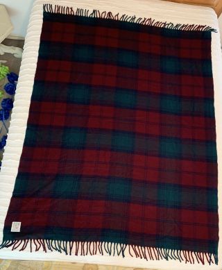 Faribo 100 Pure Wool Blanket Throw 64”x 52” Maroon/red/green Plaid Exc Cond