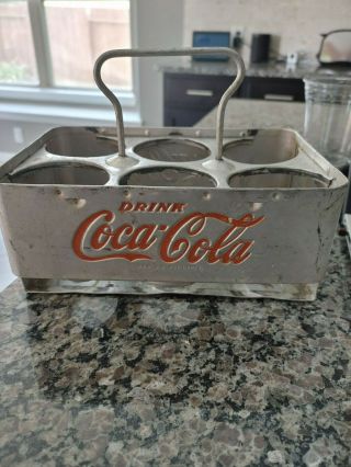 Vintage Coca Cola Coke Aluminum Metal Drink Carrier 6 - Pack Bottle Caddy