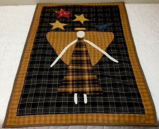 Appliqué Quilt Wall Hanging,  Country Angel With Stars,  Bird,  Plaids,  Checks