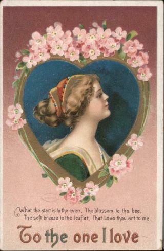 Valentine/women 1912 Ellen Clapsaddle Profile View Of Woman With Flowers,  To The