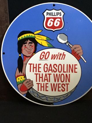 Vintage Porcelain Phillips 66 Gas And Oil Sign Gas Station Indian Pump Plate