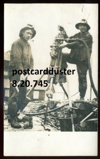 745 - Northern Ontario 1910s Mining Workers With Drill.  Real Photo Postcard