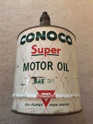 Vintage Conoco Nth 5 Gallon Motor Oil Can Advertising Gas Continental Oil Ok