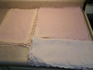 Vintage 7 Pink Fabric Napkins,  8 Matching Pink Placemats & 7 Other Pink Napkins