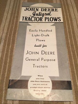 Vintage - Antique 1930’s John Deere Integral Tractor Plows Brochure