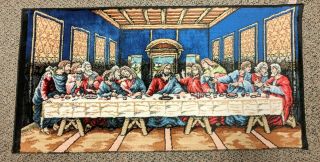 Vintage Religious Tapestry “last Supper” Woven Wall Hanging Made In Italy