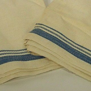 2 1950s Vintage Tea Dish Kitchen Towels Mid Century Cotton Linen Blue Bands