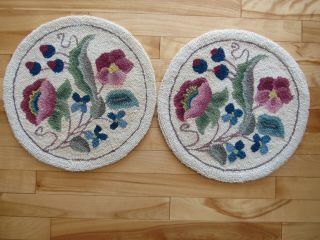 2 Hand Hooked 100 Virgin Wool Queen Ann Chair Seat Pad Martin Import Floral Rug