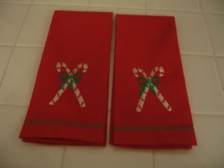 Cute Vintage Christmas Embroidered Candy Canes Hand Guest Towels