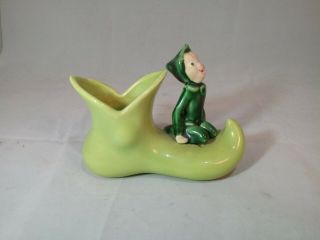 Vintage Green Ceramic Elf Shoe Planter