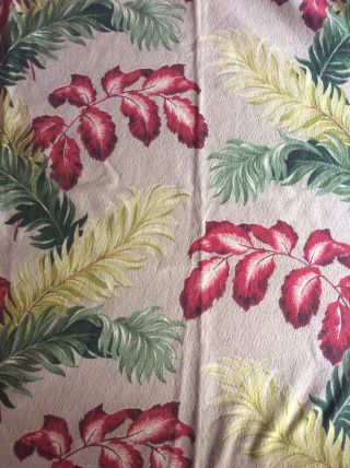 Bark Cloth Curtain Panel Beige Red Greens Vintage Material