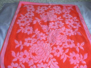 Vintage Fieldcrest Bath Towel Sculpted Red/pink Floral Cotton Euc 43 " X24 "