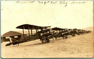 Fort Riley,  Kansas Rppc Real Photo Postcard Us Army Airplanes View / 1924 Cancel